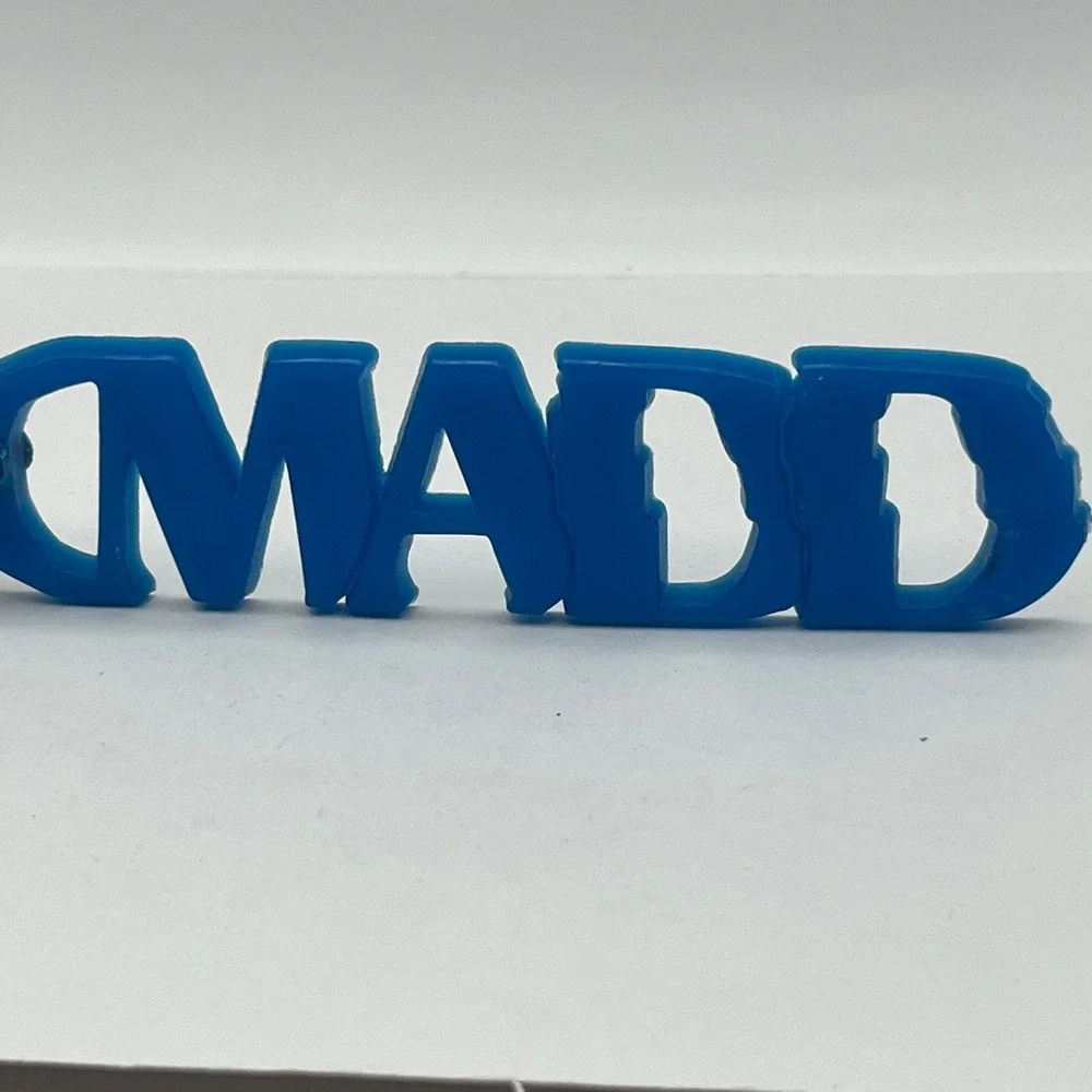 Vintage MADD Keychain Blue Rubber Mothers Against Drunk Driving‎ Awareness Logo